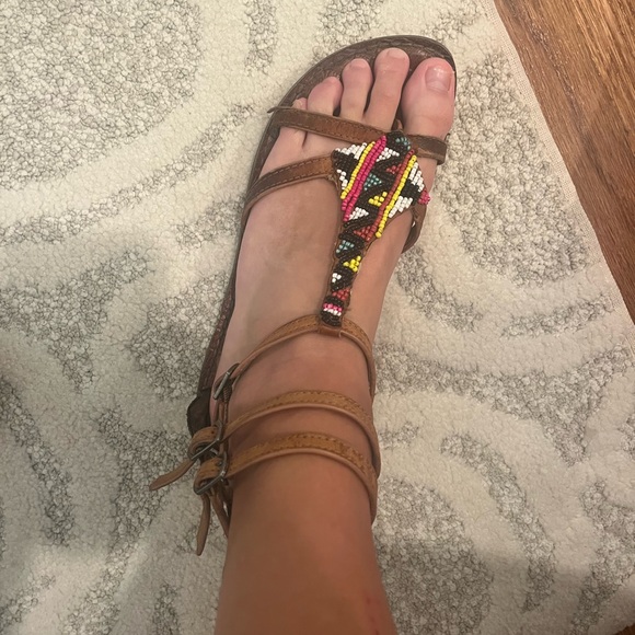 Sam Edelman Gladiator Sandal - Giselle Calf Hair Toe Ring Flat Thong Size 7 - Picture 5 of 6